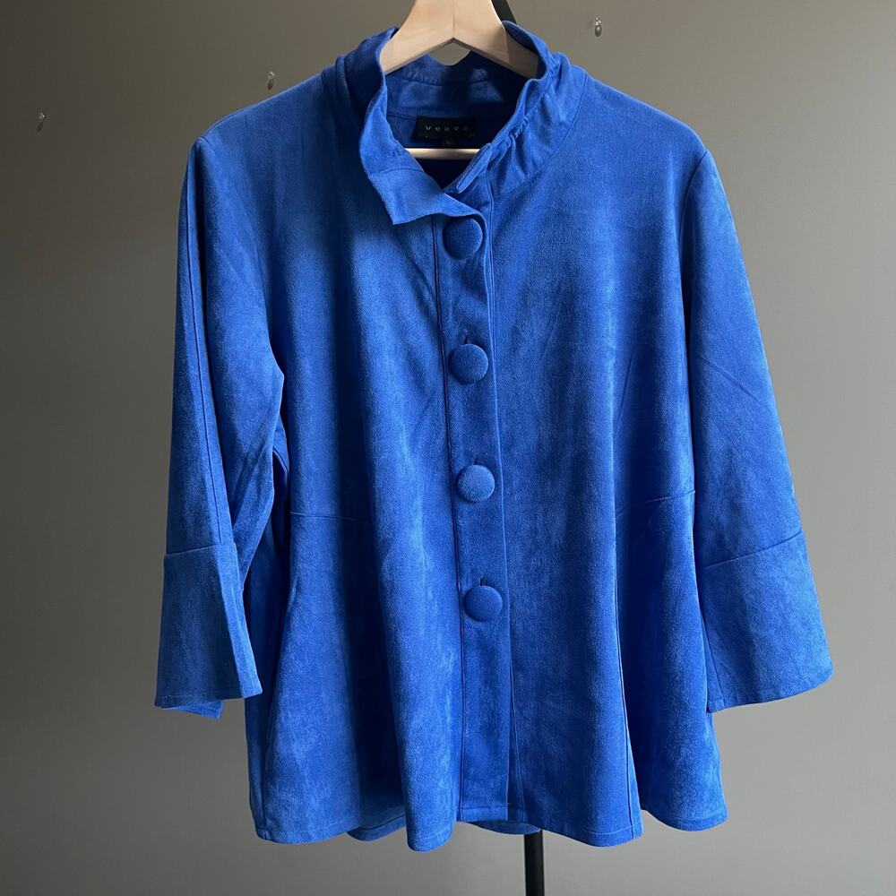 Weavz Faux Suede Wire Collar Jacket in blue Size Large 3/4 sleeves
